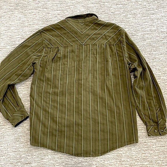 REI Striped Long Sleeve Shirt Mens Size M Olive Cotton Rayon Button Down - Picture 9 of 10